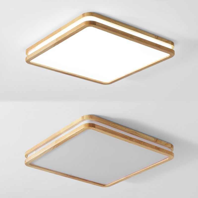 Modern Rectangle Shape Ceiling Light Wood 1 Light LED Flush Mount Light for Bedroom