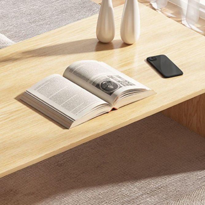 Brown Rectangular Coffee Table Sled Base Wooden Cocktail Table