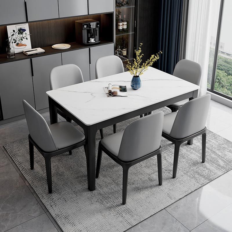 Mesa de comedor rectangular con superficie de piedra, mesa de comedor contemporánea con 4 patas de madera