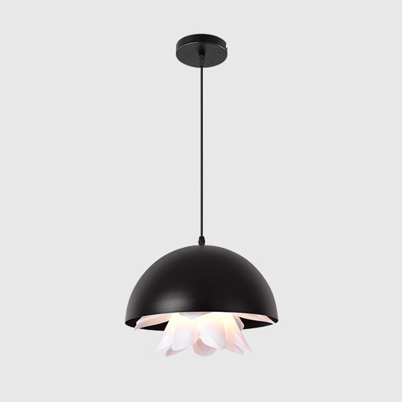 1 Light Dining Room Hanging Lamp Modern Black Down Lighting with Domed Metal Shade