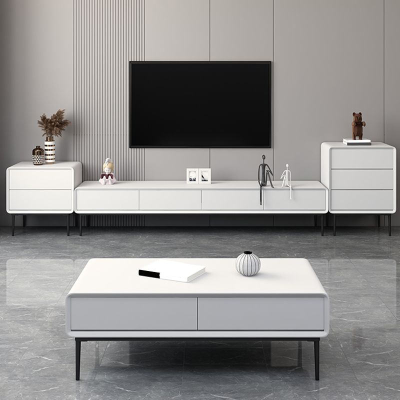 White TV Media Console Contemporary TV Stand Console with Drawers