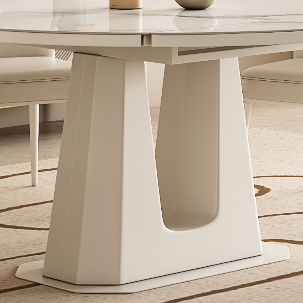 White Modern Extendable Stone Dining Table with Double Drop Leaf