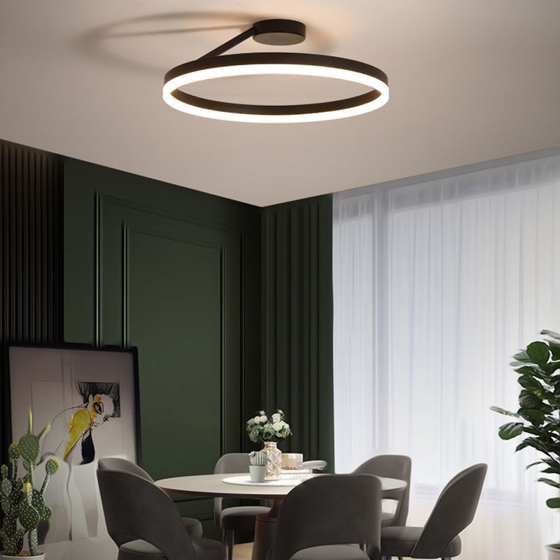 Anillo de metal semi iluminación de montaje de montaje LED minimalista Luz de techo negro