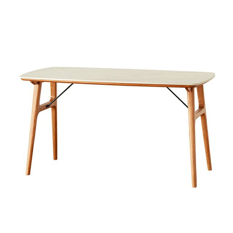 Modern Rectangular White Stone Top Dining Table with 4 Solid Wood Legs
