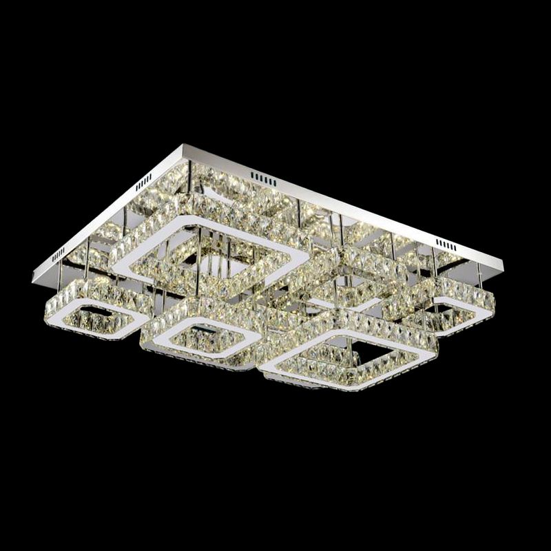 Chrome Square Flushmount Light Simplicity Clear Crystal LED Close to Ceiling Lighting for Living Room