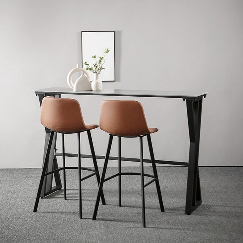 White Modern Style Rectangle Bar Table in Faux Marble and Metal Table Kitchen Bar Table