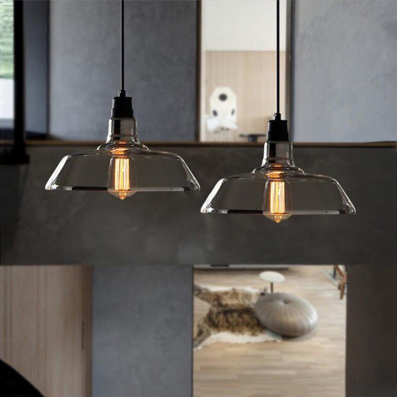 Glass Barn Shade Suspension Light Industrial-Style 1-Bulb Restaurant Pendant Light