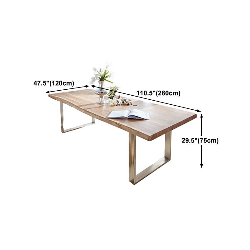 Modern Pine Wood Table for Restaurant Rectangle Dining Table with Silver Double Pedestal