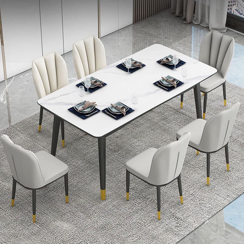 Rectangular Sintered Stone Dining Table Luxury 4 Legs Furniture in Matte Finish for Home