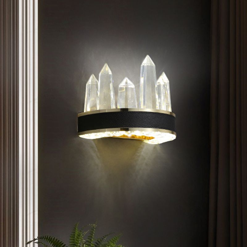 Ice Shape Wall Mount Lighting Contemporary Clear Cut Crystal Sitting Room LED Wall Light Sconce in Black