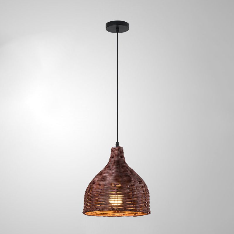 1-Licht-Hangleuchte-Leuchte asiatische Pendellampe mit Rattan-Schatten für Wohnzimmer