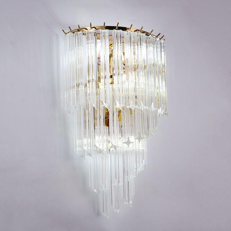 Gold Stagger Wall Sconce in Modern Luxury Style Wrought Iron 4-Light Wall Lamp with Crystal Shade