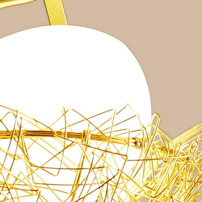 Birds Nest Chandelier Nordic Metal 3-Light Beige Hanging Light with Rhombus Frame and Egg Shade