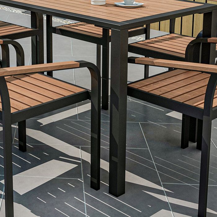 Industrial Geometric Patio Dining Table 1/5/7 PCS Plastic Wood Dining Set