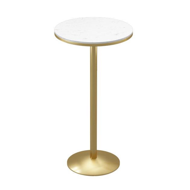 Faux Marble Pub Table Glam White Cocktail Bar Table with Metal Pedestal
