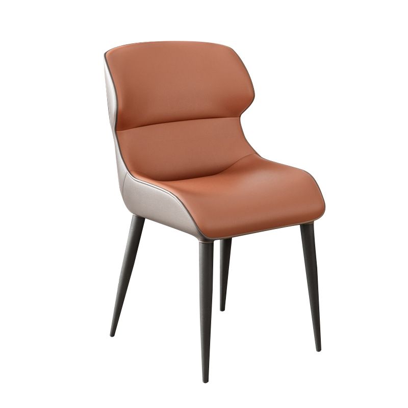 Contemporary Dining Chairs Matte Finish Leather Curved Parsons Arm Chair