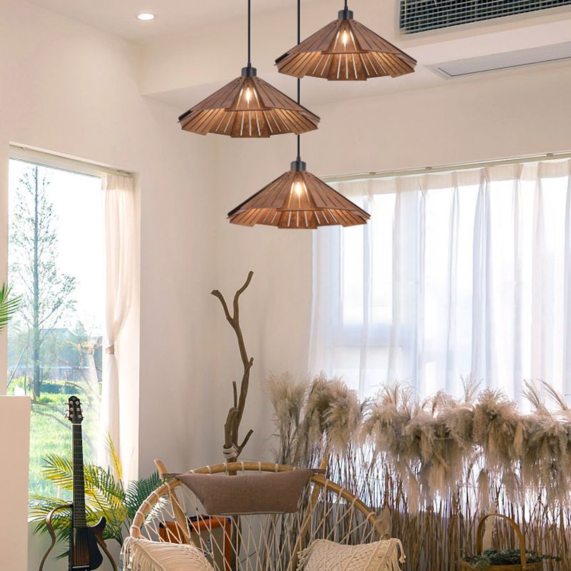 Geometry Shaped Basswood Ceiling Pendant Light Modern Style Hanging Light for Dining Room