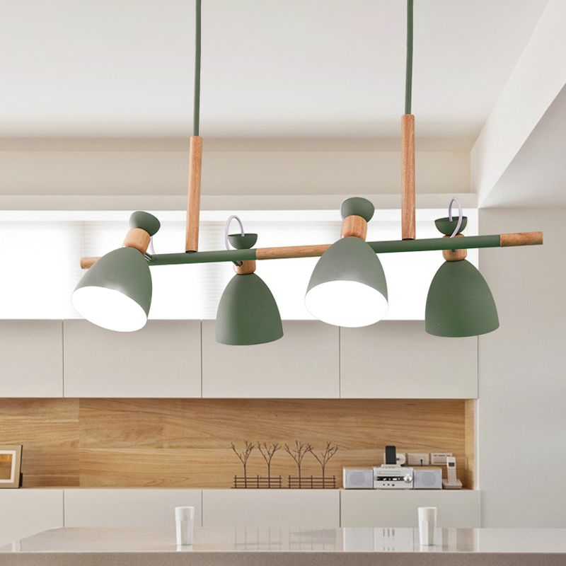 Metal Dome Shade Island Chandelier 4-Head Nordic Style Hanging Pendant Lamp in Green/Grey/White