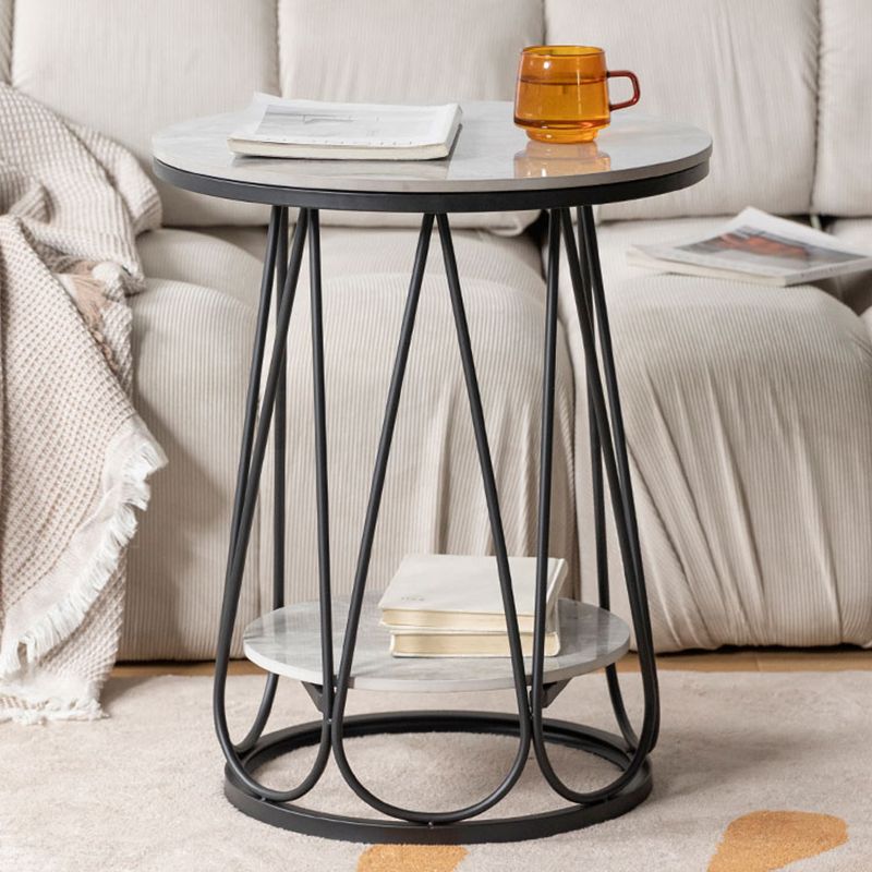 23.6" Tall Modern Round Side End Table One Shelf Side Table with Metal Frame