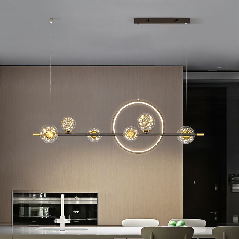 7-Light Contemporary Black/Golden Kitchen Island Lighting LED Ceiling Light for Bedroom