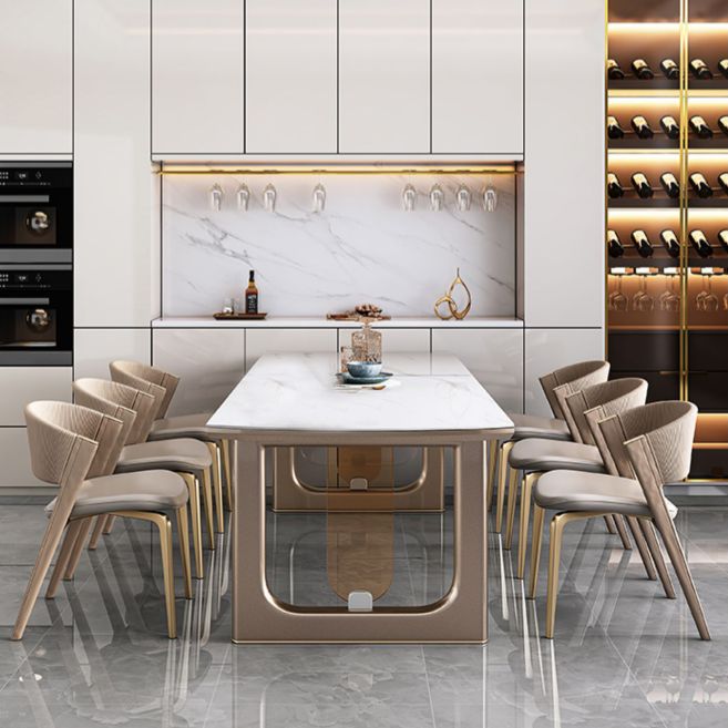 Glossy White Stone Top Dining Table Set for Home 1/2/5/7 Pcs Modern Dinette Set