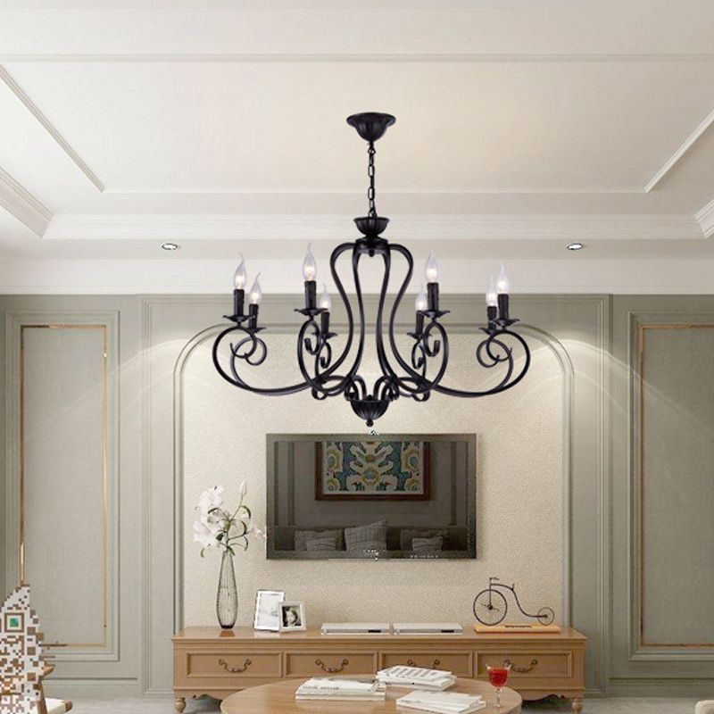Black tourbillonnant bras Cahndelier Lampe Vintage Metal 8 Lumières Chambre suspendue Pendre Lumière