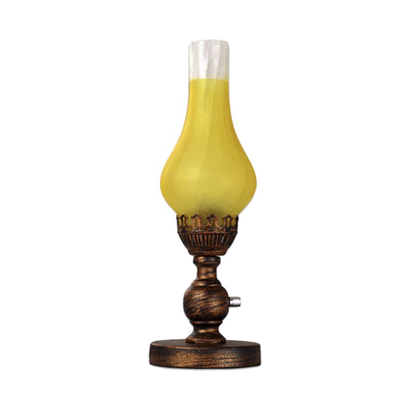 Industrial Vase Table Light 1 Head Orange/Clear Crackle Glass Desk Lighting for Bedroom with Iron Base