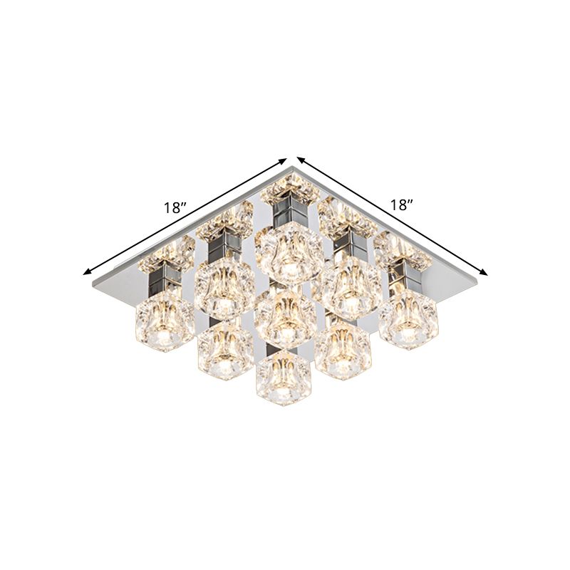 LED Cubic Flushmount Light Contemporary Chrome Finish Clear Crystal Close to Ceiling Lamp for Living Room