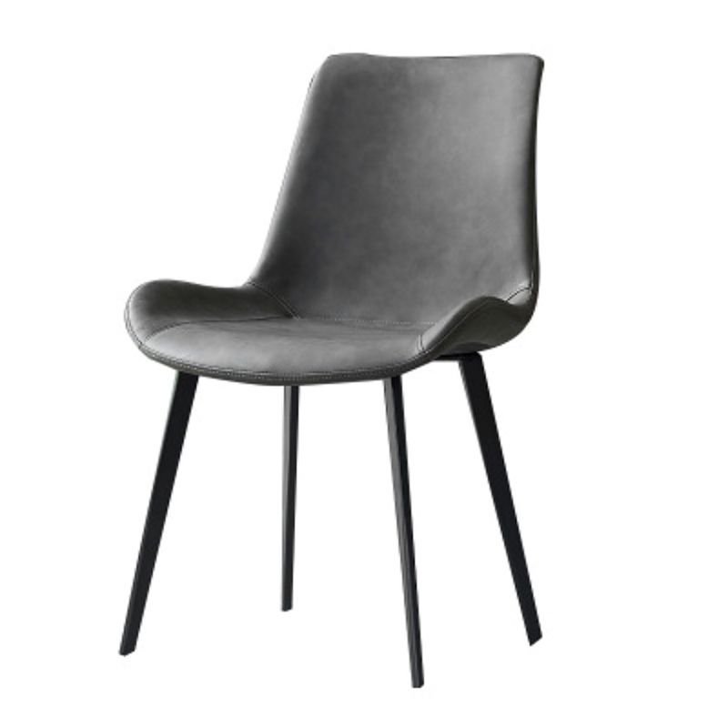Modern Leather Side Chair Solid Back Dining Chair with Metal Base