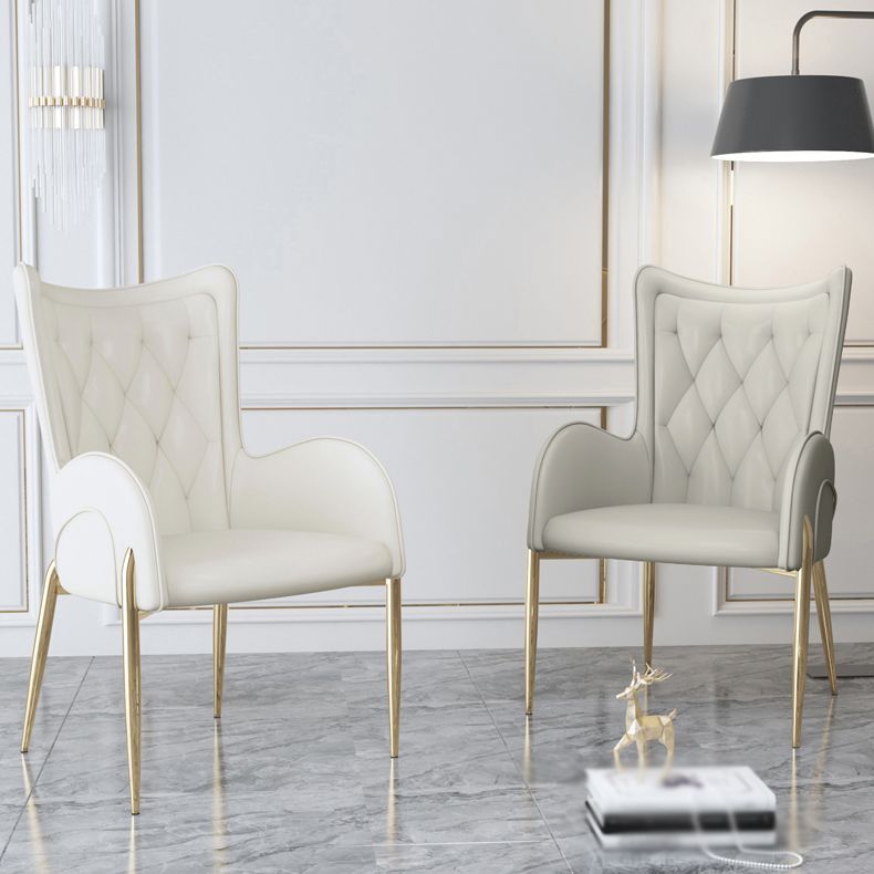 Nordic Metal Dining Room Chair Upholstered Linen Fabric Arm Single Chair for Restaurant