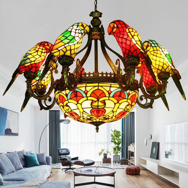 Tiffany Luxury Spoutnik Pendant Light Light Wroyd Fer Indor suspendu lampe avec une teinte en verre colorée
