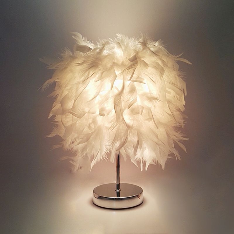 Luz de mesa en forma de bola de 8.5 "/10" Feather Simple Single Kids Room Lámina de soporte en blanco/cromo