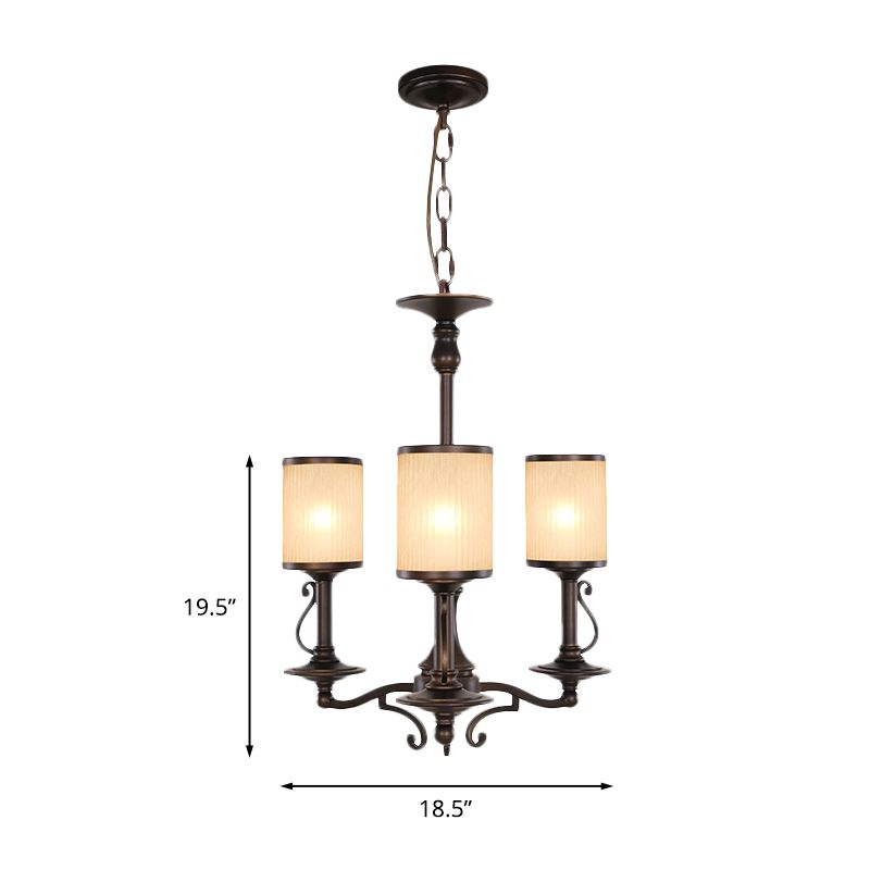 Beige glas zwart kroonluchter lamp cilindrisch 3/6/8 hoofden traditionalisme hanger plafondlicht voor restaurant