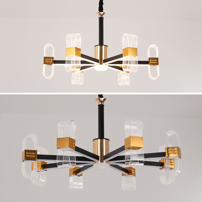 Metal Hanging Light Kit Postmodern Black-Gold LED Chandelier for Dining Room