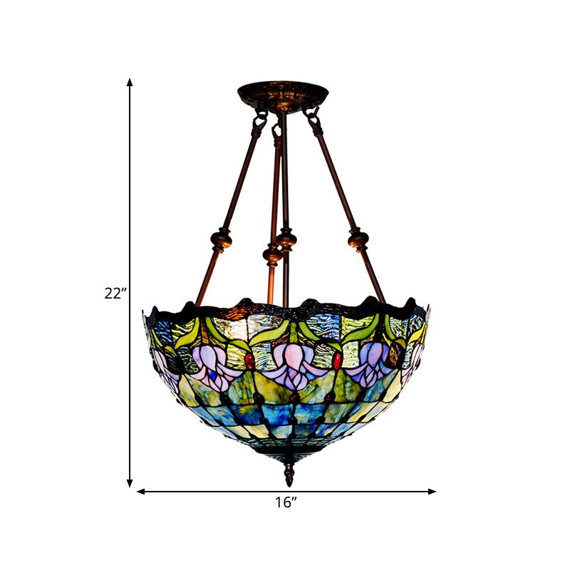 Petal Semi Flush Mount Light Baroque Red/Yellow/Blue Cut Glass 2 Lights Bronze Ceiling Fixture for Living Room