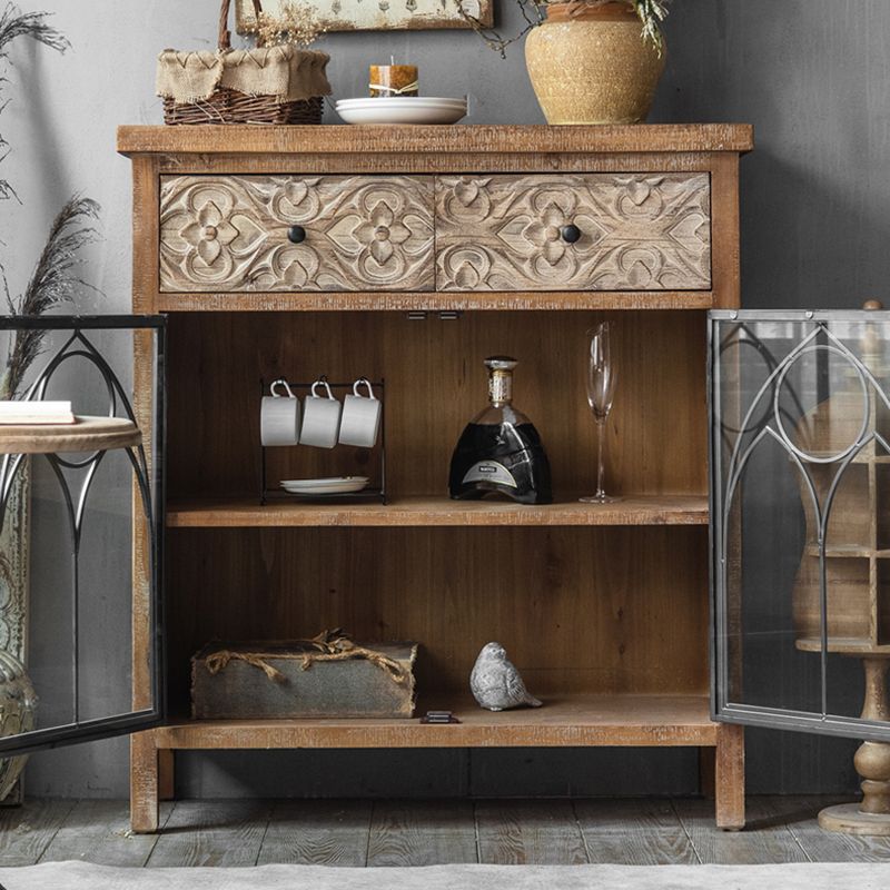Traditional Display Stand Solid Wood Hutch Cabinet with Doors for Dining Room