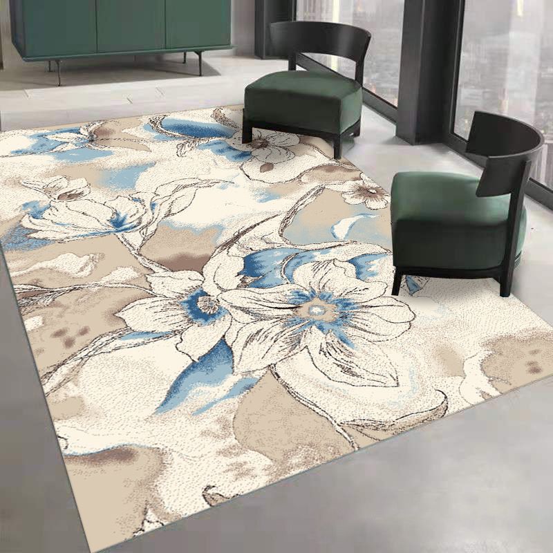 White Modern Rug Polyester Wave Pattern Rug Washable Rug for Living Room
