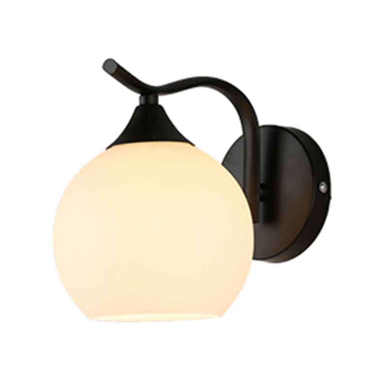 Black Domed Wall Lamp Modern 1-Light White Glass Wall Mounted Light for Stairs
