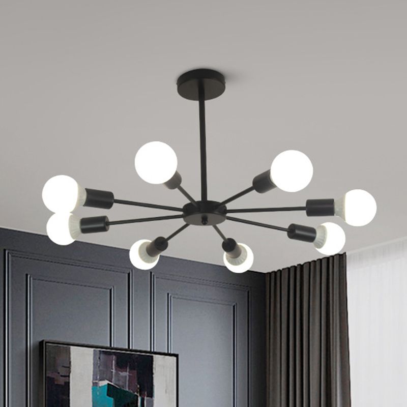 Candelera de metal creativo de estilo nórdico 23.6 pulgadas de ancho de ancho en forma de ráfaga de iluminación de bombilla abierta para sala de estar de dormitorio