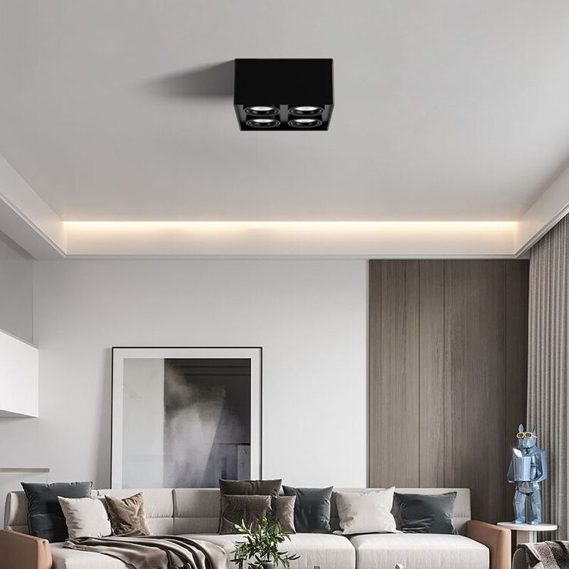 Black Square Ceiling Light Fixture Simple LED Flush Mount for Bedroom