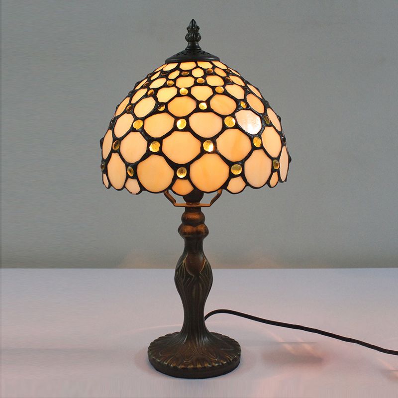 1 kop koepeled accentlamp vintage gebrandschilderd glas decoratieve tafellamp in beige voor het bedzijde