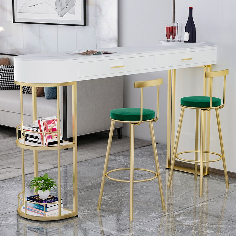 Stone Indoor Glam Bar Dining Table Iron Double Pedestal Bistro Table with Drawer