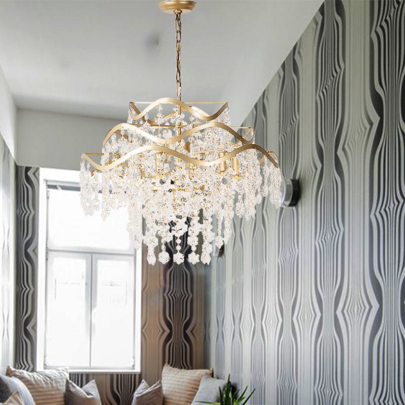 Waterval plafond kroonluchter modernisme helder kristal 4 koppen messing hangende lamp armatuur