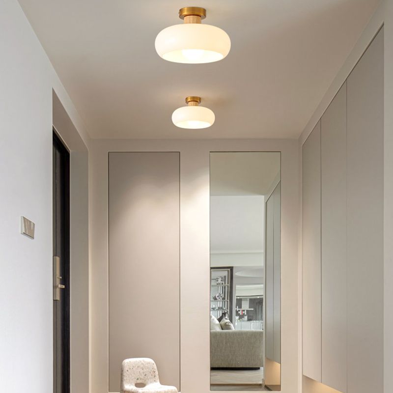 Contemporary Flush Mount Light Wooden Glass Flush Mount Ceiling Light Fixture