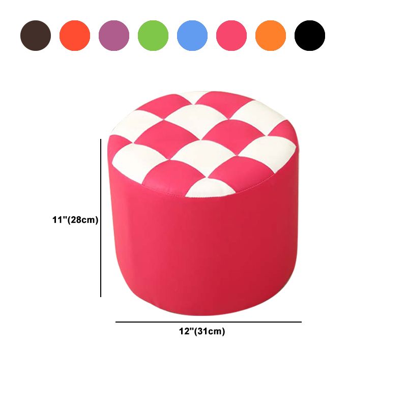 Ottoman Round Faux Leather Plaid Print Modern Tufted Tufted Ottoman