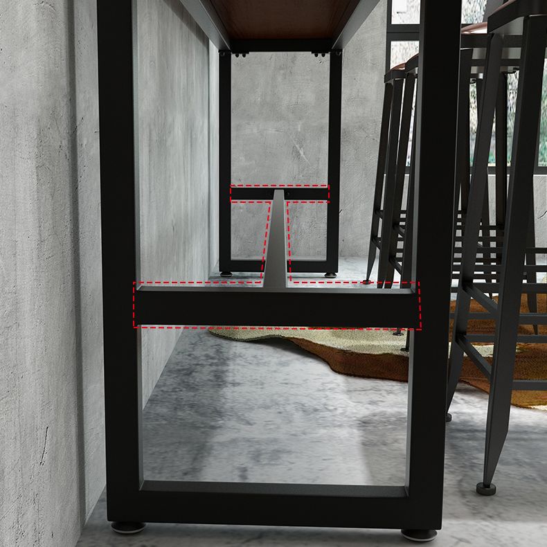 Industrial Style Bar Dining Table Brown Solid Wood Bar Wine Table with Metal Base