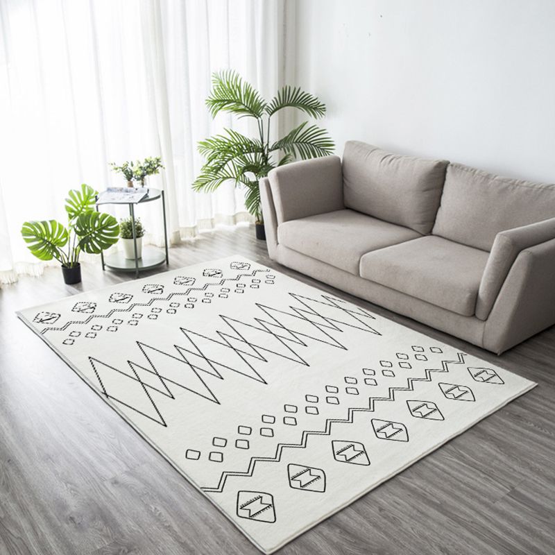 White Line Pattern Rug Polyester Modern Rug Washable Rug for Drawing Room