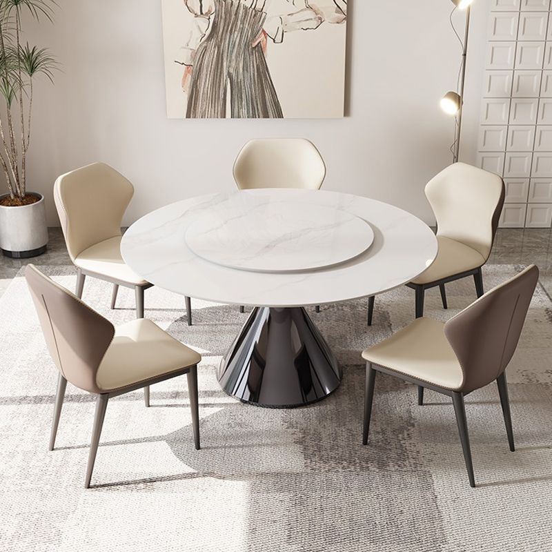 Modern Round Dining Table Stone Dining Table with Metal Pedestal