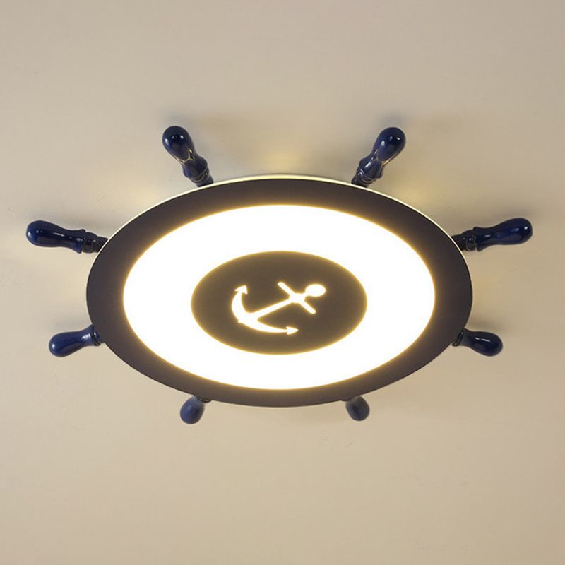 Plafonnier LED en acrylique bleu à montage encastré en forme de gouvernail pour chambre d'enfant