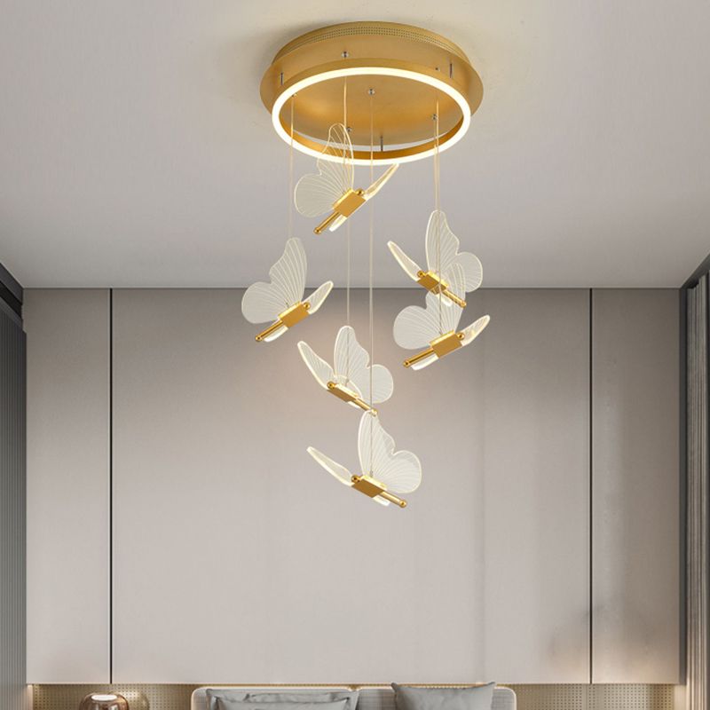 Multi Light Butterfly Pendant Lighting Modern Acrylic Cluster Pendant Light in Gold